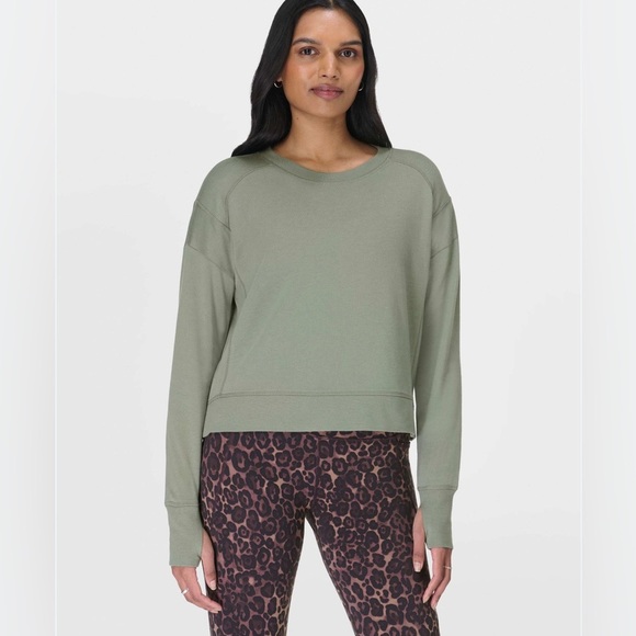 Sweaty Betty After Class Crop Sweatshirt - Willow Green. Size 4-6 (small). - Picture 1 of 9